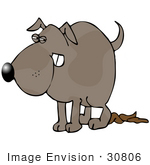 #30806 Clip Art Graphic Of A Sneaky Dog Pooping On A Neighbor’S Nice Lawn