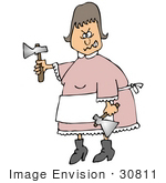 #30811 Clip Art Graphic Of A Woman Resembling Lizzie Borden Waving Axes Around