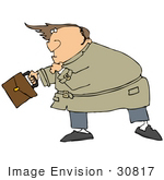 #30817 Clip Art Graphic Of A Paranoid Bald Man Looking Up At His Toupee Blowing In The Strong Wind
