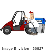 #30827 Clip Art Graphic Of A Man Pumping Gas Into His Red Utv At A Gas Station