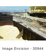#30944 Stock Photo Of A Closeup Of A Box Car Loaded With Sulphur Near A Tall Vat At The Freeport Sulphur Company In Hoskins Mound Texas