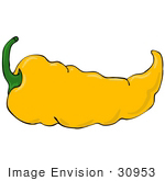 #30953 Clip Art Graphic Of A Spicy Hot Yellow Chilie Pepper With A Green Stem