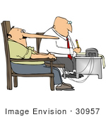 #30957 Clip Art Graphic Of A Man’S Nose Growing While Lying During A Polygraph Test