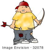 #32078 Clip Art Graphic Of A Poor Caucasian Boy Playing With A Bow And Arrow