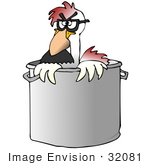 #32081 Clip Art Graphic Of A Funny Chicken In A Pot Wearing Glasses And A Hairy Nose