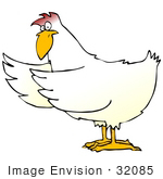 #32085 Clip Art Graphic Of A White Rooster Directing Attention To The Left