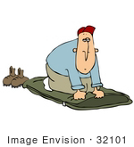 #32101 Clip Art Graphic Of A Caucasian Man Laying Down His Sleeping Bag And Settling For The Night