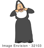 #32103 Clip Art Graphic Of A Childlike Nun Making Funny Faces And Holding Her Mouth Open