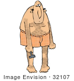 #32107 Clip Art Graphic Of A Caucasian Man Trying To Rid The Hair On His Body By Shaving With A Razor