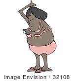 #32108 Clip Art Graphic Of An African American Woman Using Spray Deodorant Under Her Arms To Prevent Body Odor