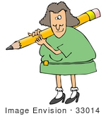 #33014 Clip Art Graphic Of A Caucasian Woman Teacher With A Giant Pencil