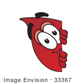 #33367 Clip Art Graphic Of A Transfusion Blood Droplet Mascot Cartoon Character Peeking Around A Corner