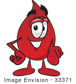 #33371 Clip Art Graphic Of A Transfusion Blood Droplet Mascot Cartoon Character Pointing At The Viewer