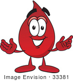 #33381 Clip Art Graphic Of A Transfusion Blood Droplet Mascot Cartoon Character With Welcoming Open Arms
