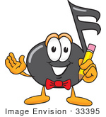 #33395 Clip Art Graphic Of A Semiquaver Music Note Mascot Cartoon Character Holding A Pencil