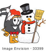 #33399 Clip Art Graphic Of A Semiquaver Music Note Mascot Cartoon Character With A Snowman On Christmas