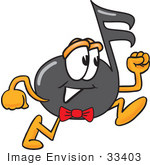#33403 Clip Art Graphic Of A Semiquaver Music Note Mascot Cartoon Character Running
