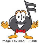 #33408 Clip Art Graphic Of A Semiquaver Music Note Mascot Cartoon Character With Welcoming Open Arms