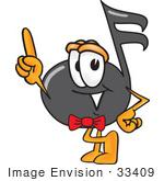 #33409 Clip Art Graphic Of A Semiquaver Music Note Mascot Cartoon Character Pointing Upwards