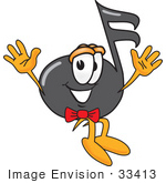 #33413 Clip Art Graphic Of A Semiquaver Music Note Mascot Cartoon Character Jumping