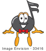 #33416 Clip Art Graphic Of A Semiquaver Music Note Mascot Cartoon Character Sitting