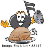 #33417 Clip Art Graphic Of A Semiquaver Music Note Mascot Cartoon Character Serving A Thanksgiving Turkey On A Platter