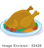 #33428 Clipart Of A Hot Cooked Turkey Bird On A Platter With Potatoes And Carrots Served For Thanksgiving Dinner