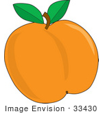 #33430 Clipart Of A Ripe And Plump Orange Apricot Fruit With Two Leaves Attached To The Stem