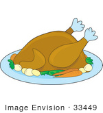 #33449 Clipart Of Carrots And Potatoes On A Platter With A Thanksgiving Or Christmas Turkey