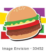 #33452 Clipart Of A Veggie Hamburger With A Thick Fake Beef Patty Tomatoes Onions And Lettuce