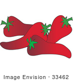 #33462 Clipart Of Four Spicy Hot Red Chili Peppers