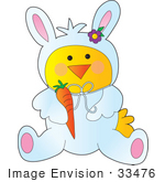 #33476 Clipart Of A Baby Chic In A White Easter Bunny Costume Holding A Carrot