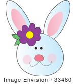 #33480 Clipart Of A Smiley Faced White Rabbit With A Purple Flower By Her Ear