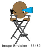 #33485 Clipart Of A Cute Black Baby In A Diaper Giving Bossy Directions Through A Megaphone Cone While Sitting In A Director’S Chair