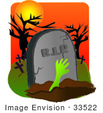 #33522 Clipart Of A Dead Person’S Hand Reaching Up From The Grave In A Cemetery