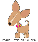 #33526 Clip Art Graphic Of A Curious Fawn Colored Chihuahua Puppy Dog Wearing A Pink Collar Tilting Its Head To The Side