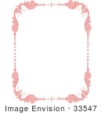 #33547 Clip Art Graphic Of A Pink Stationery Border Of Beautiful Scrolls And Dots Over A White Center
