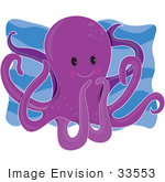 #33553 Clip Art Graphic Of A Happy Purple Octopus Swimming In The Sea