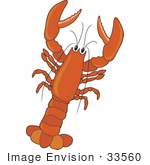 #33560 Clip Art Graphic Of A Little Orange Lobster Over A White Background