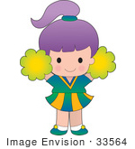 #33564 Clip Art Graphic Of A Purple Haired Poppy Character Cheerleader Waving Pompoms