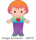 #33572 Clip Art Graphic Of A Poppy Character Wearing Colorful Clothes And A Heart Shirt