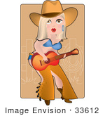 #33612 Clip Art Graphic Of A Dainty Character Lady Cowgirl Strumming A Guitar And Wearing Chaps