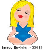 #33614 Clip Art Graphic Of A Blond Dainty Character Lady In Blue Meditating And Doing Yoga