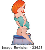 #33623 Clip Art Graphic Of A Dainty Character Lady In A Sexy Slip Putting On Hoisery