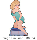 #33624 Clip Art Graphic Of A Dainty Blond Haired Character Lady In A Sexy Slip Putting On Hoisery