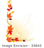 #33643 Clip Art Graphic Of A Stationery Border Of Autumn Colored Leaves And Scrolls