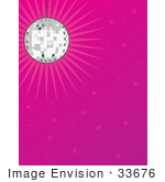 #33676 Clip Art Graphic Of A Sparkly Party Disco Ball Over Pink