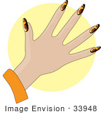#33948 Clip Art Graphic Of A Lady’S Hand With Flame Patterned Gel Acrylic Nails