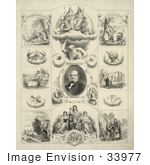 #33977 Stock Illustration Of Biblical Scenes Around A Portrait Of Thomas Wildey Of The Odd Fellowship