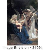 #34091 Stock Illustration Of Mary Sleeping With Baby Jesus In Her Arms Three Beautiful Angels Admiring The Child And Playing A Violin And Mandolin Titled Song Of The Angels By William-Adolphe Bouguereau